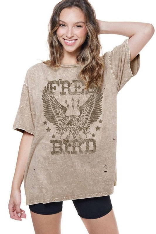 Free Bird Vintage Graphic Distressed Boyfriend Tee