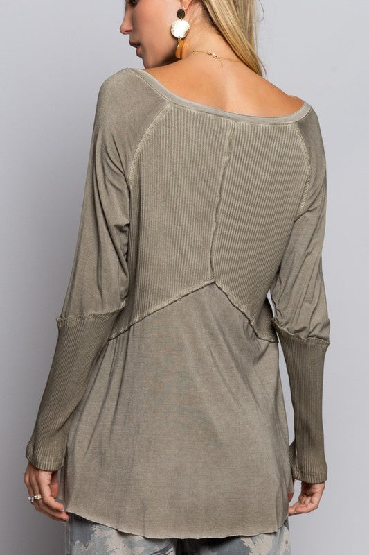 Light Wash Rib Textured Long Sleeve Top (Shipping Only)