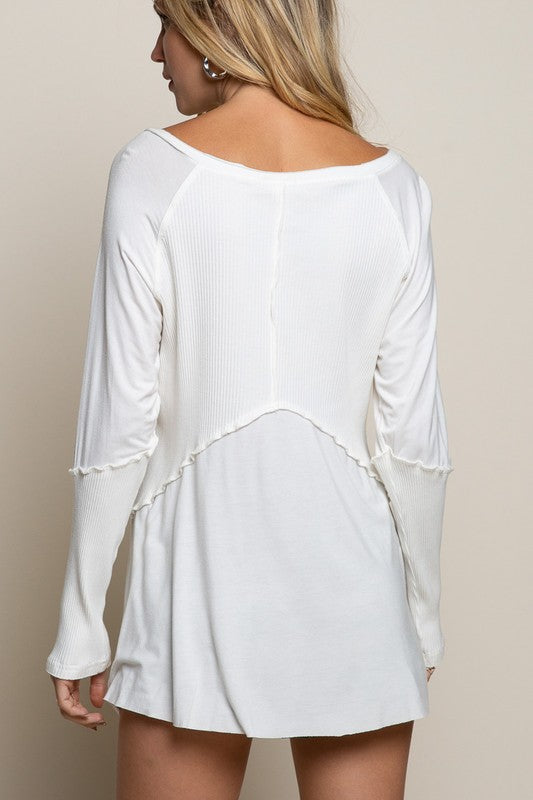 Light Wash Rib Textured Long Sleeve Top (Shipping Only)