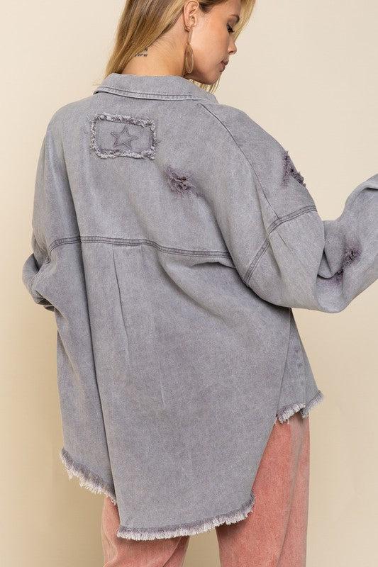 Fringe Distressed Oversized Jacket (Shipping Only)