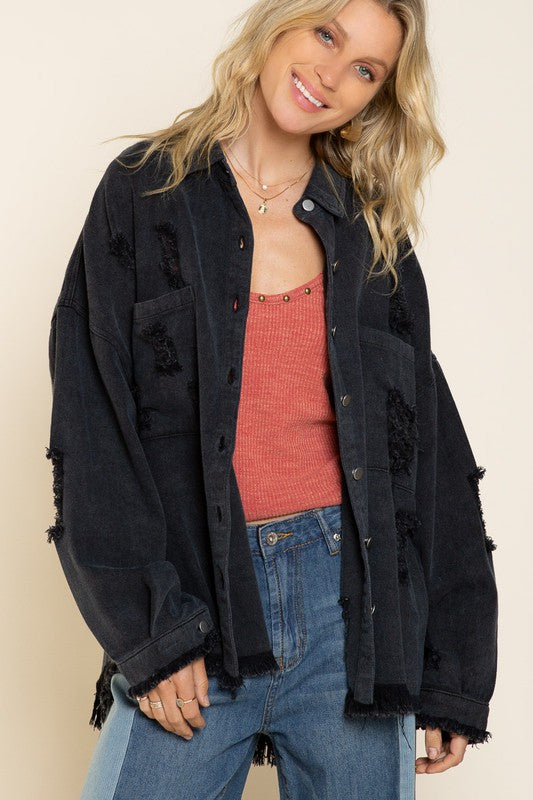 Fringe Distressed Oversized Jacket (Shipping Only)