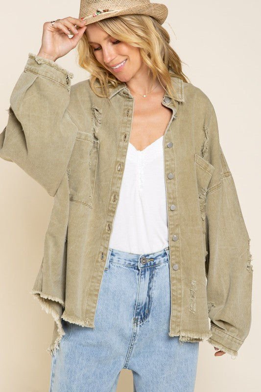 Fringe Distressed Oversized Jacket (Shipping Only)