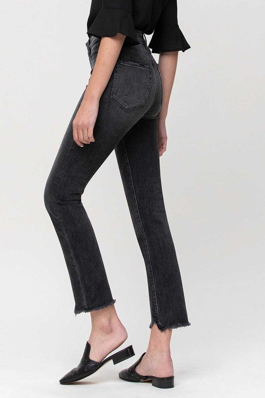 High Rise Straight Crop with Uneven Hem Details