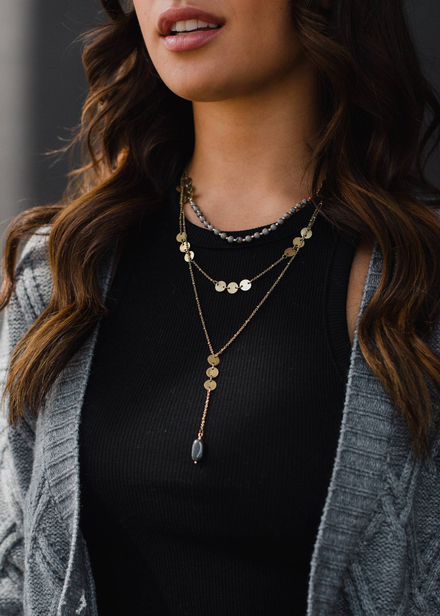 Gold Triple Layer Lariat Necklace