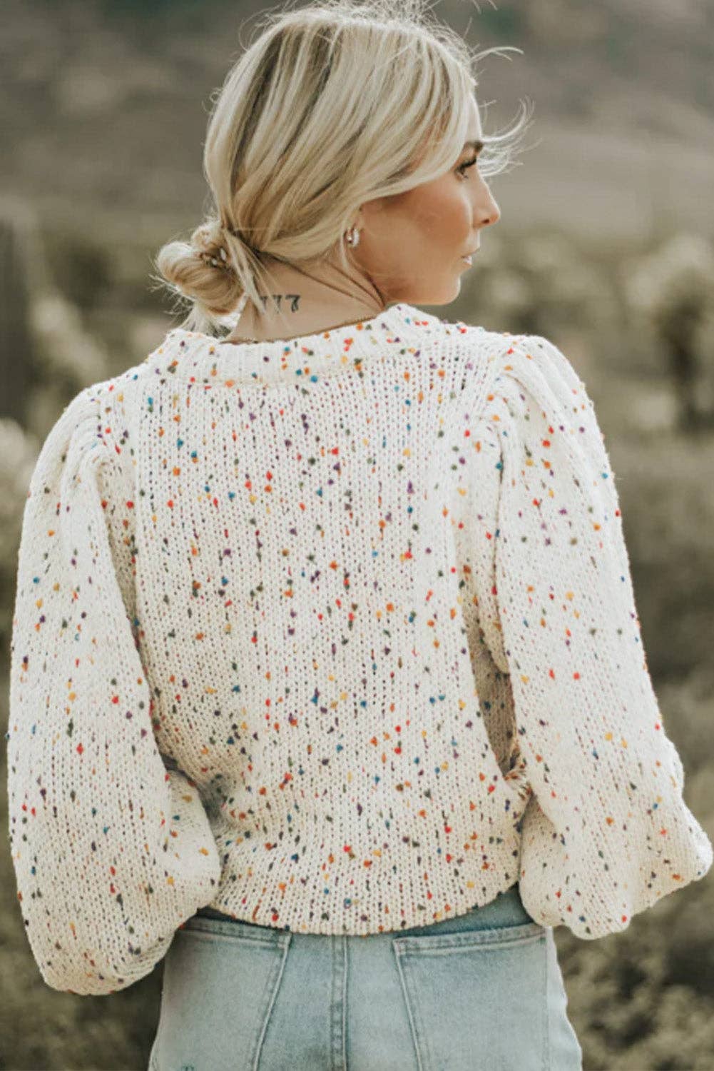 Confetti Cable Knit Crew Neck Sweater