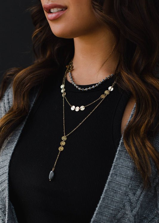 Gold Triple Layer Lariat Necklace