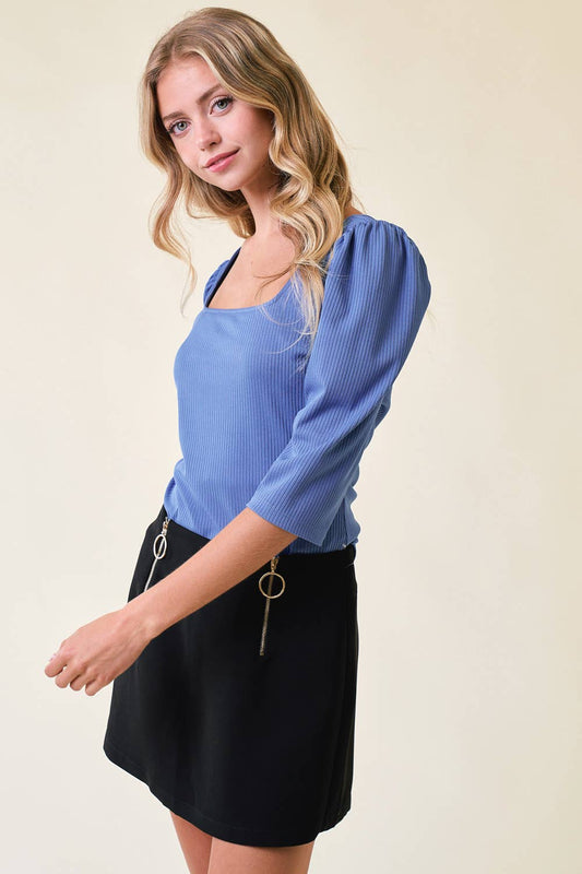 Square Neck Flutter Sleeve Blouse