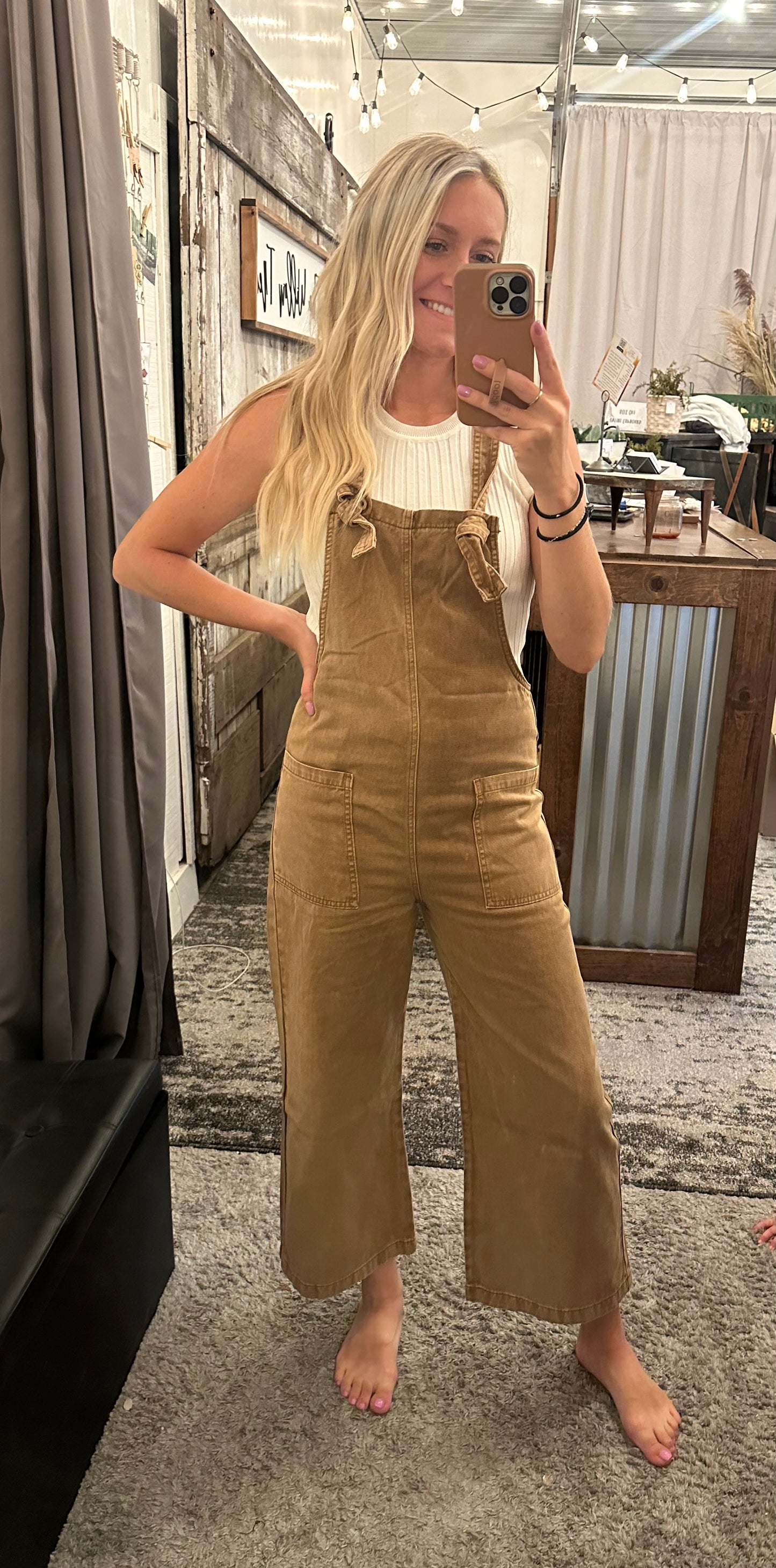 Knot Strapped Jumpsuit - Camel