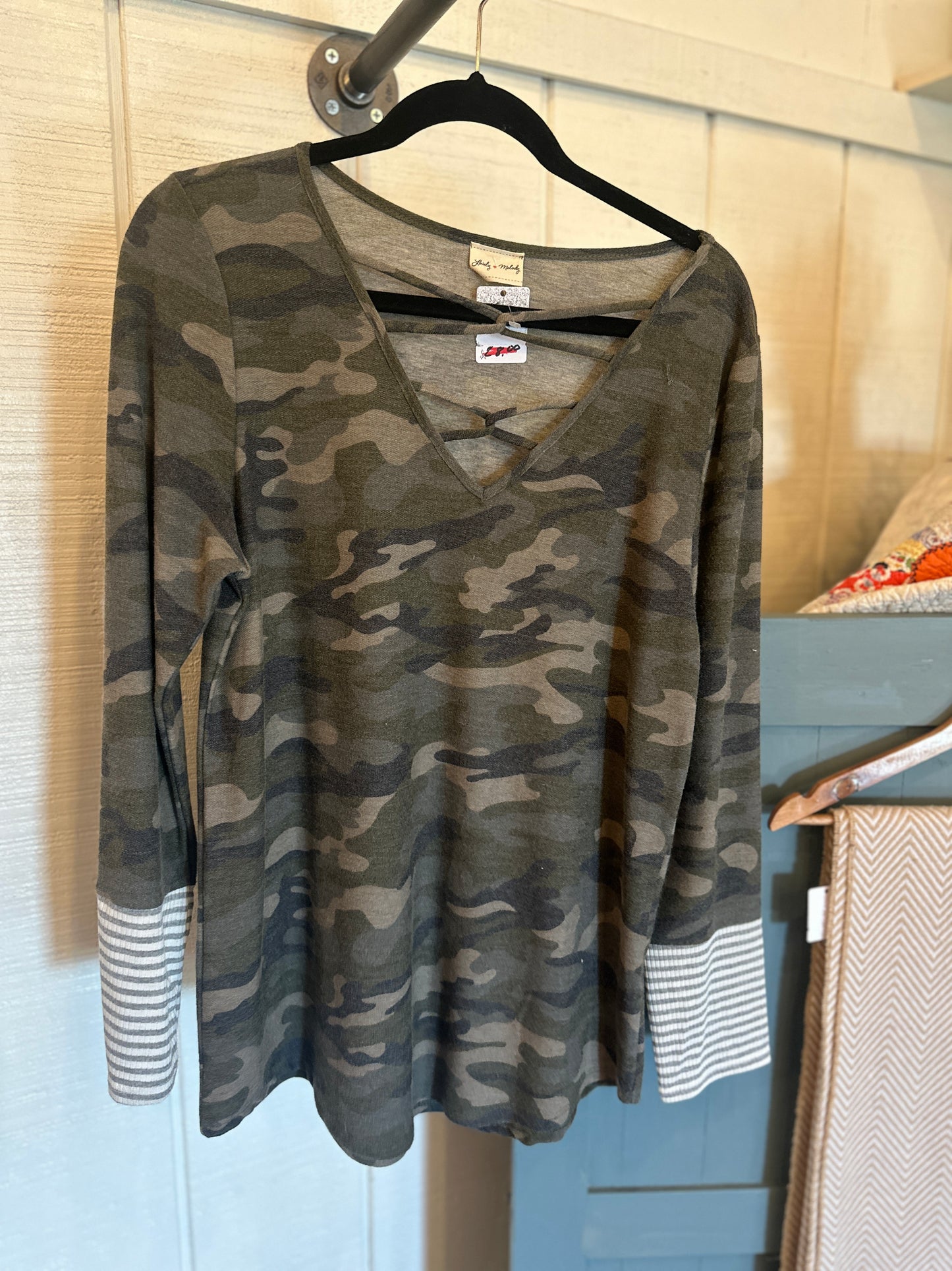 Camo Long Sleeve w/ Stripe Detail