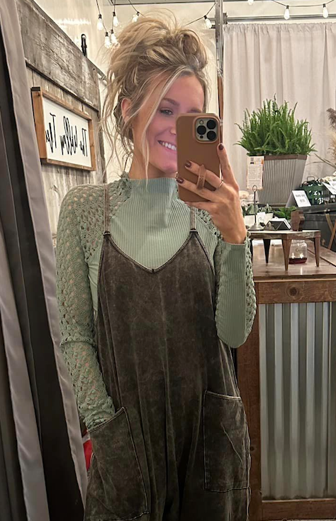 Green Textured Sleeve Top