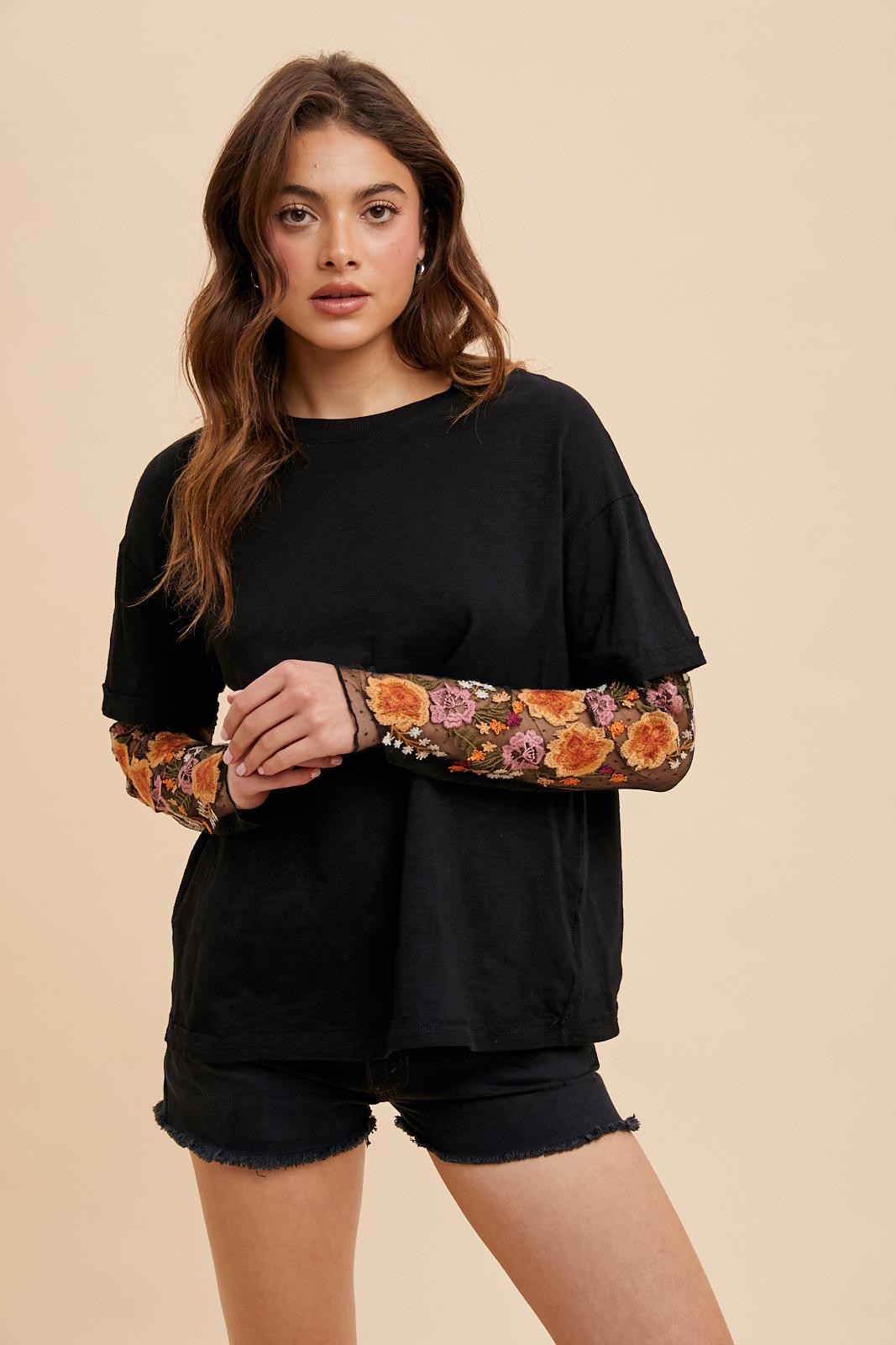 Floral Twofer Sleeve Top