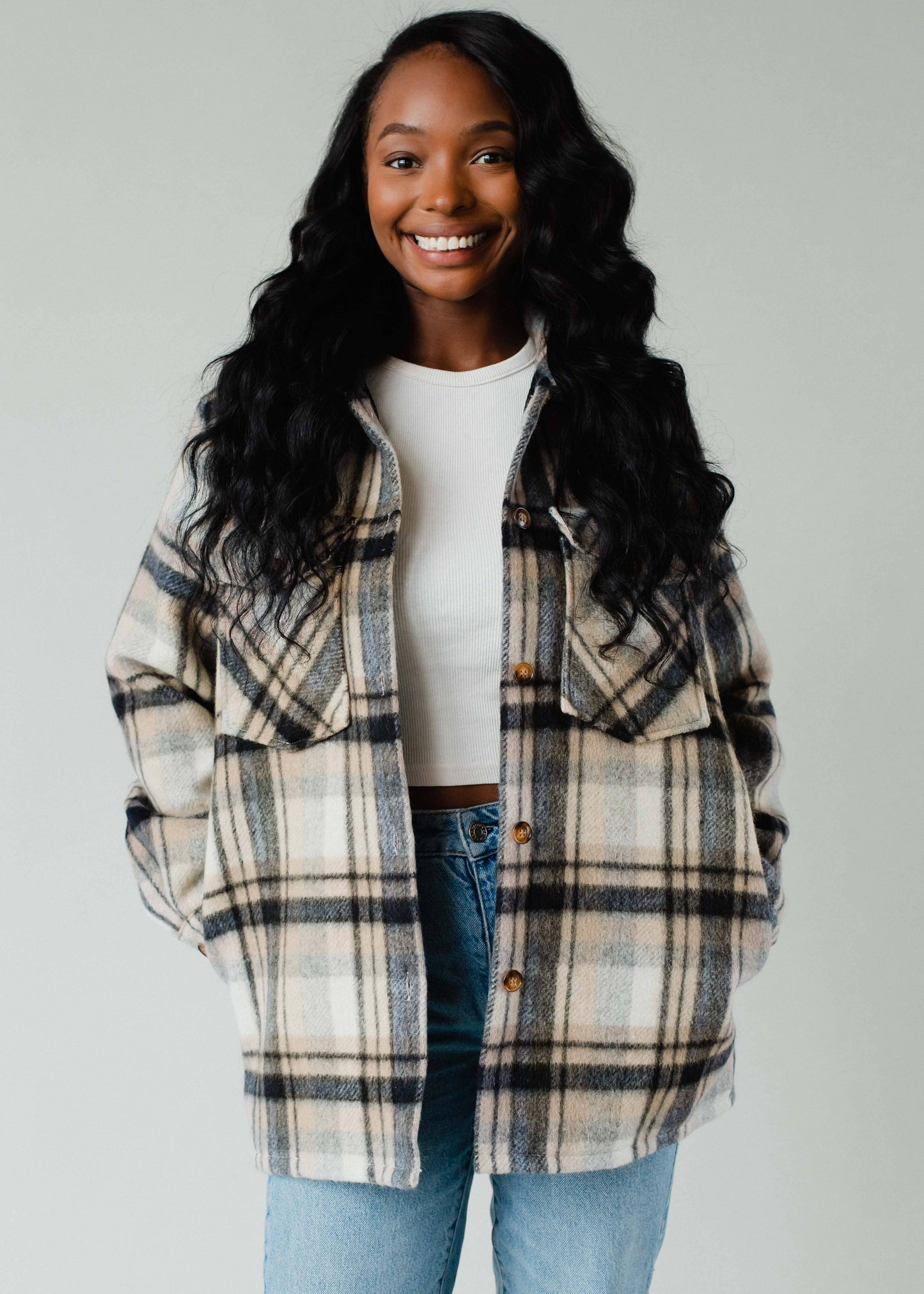 THE Neutral Plaid Jacket