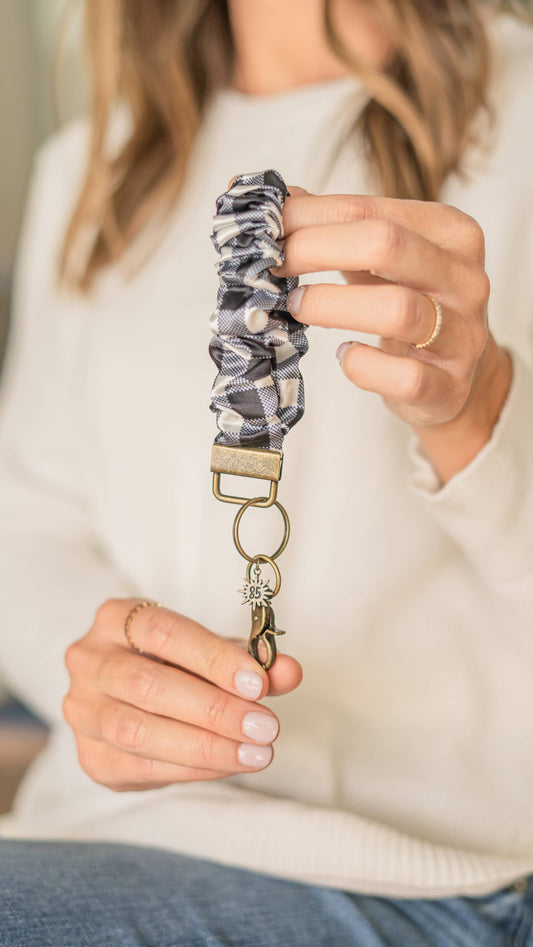 Black Checkered Scrunchie Keychain