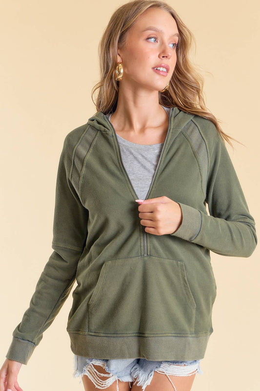 Neck Zip Front Hooded Sweatshirt